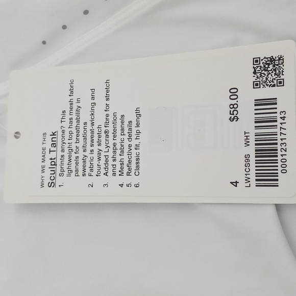 Lululemon Sculpt Tank Top,Size 4, White. - Picture 6 of 6